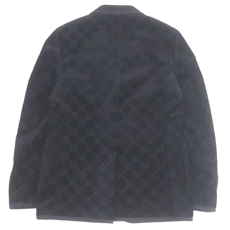 Gucci 522513 GG Logo All-over Pattern Single Velour Tailored Jacket 44 Black