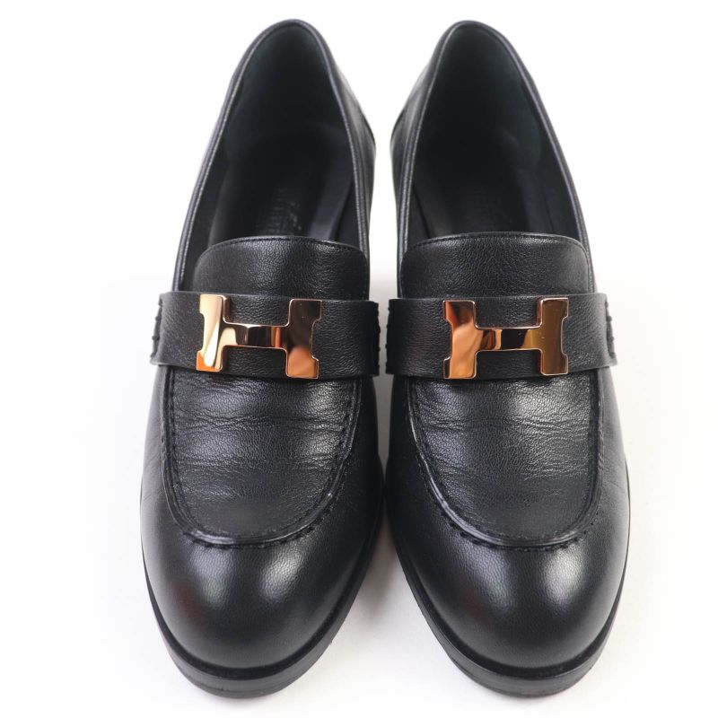 Hermes Dauphine Gold Hardware 2024 Purchase Constance Leather Pumps Black 36.5