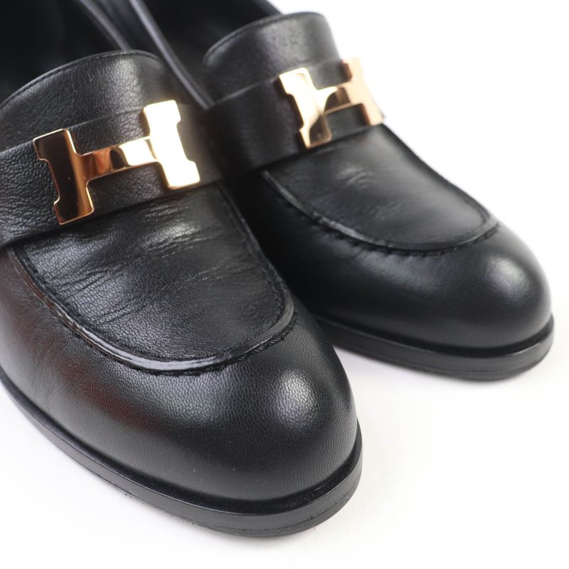 Hermes Dauphine Gold Hardware 2024 Purchase Constance Leather Pumps Black 36.5