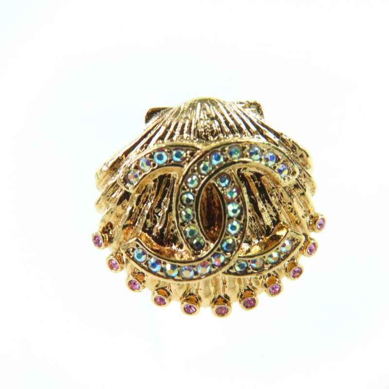 CHANEL G23C Coco Mark Shell Design Earrings With Rhinestones Gold With Box Made