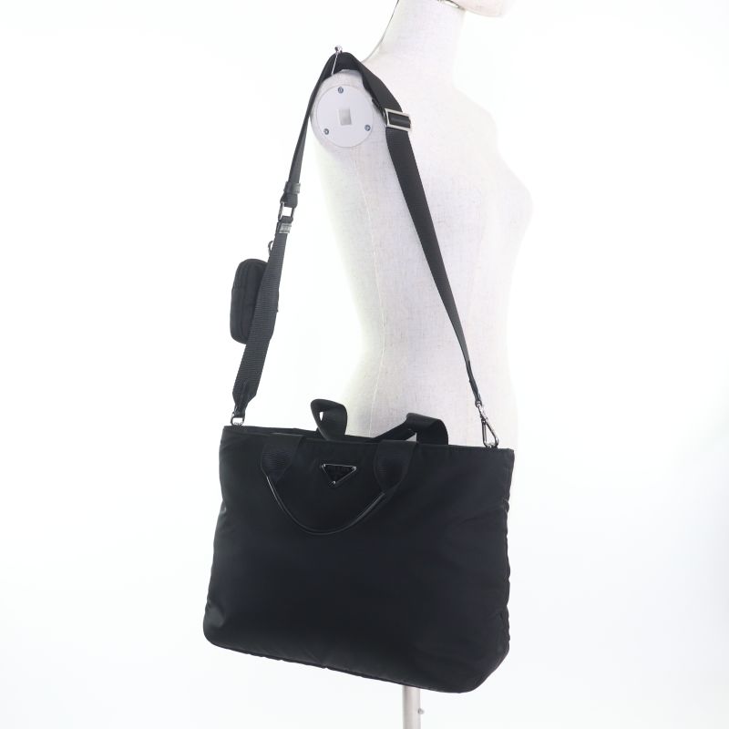 Prada 1bg867 Re-nylon With Pouch And Shoulder Triangle Logo Leather Use 2WAY