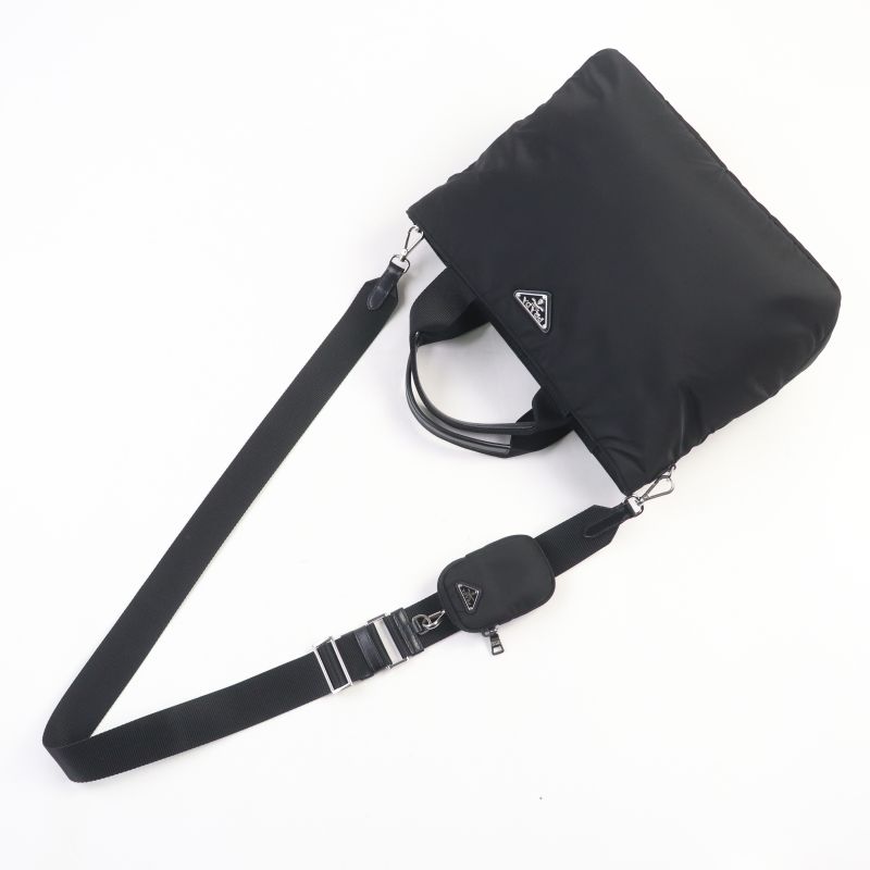 Prada 1bg867 Re-nylon With Pouch And Shoulder Triangle Logo Leather Use 2WAY