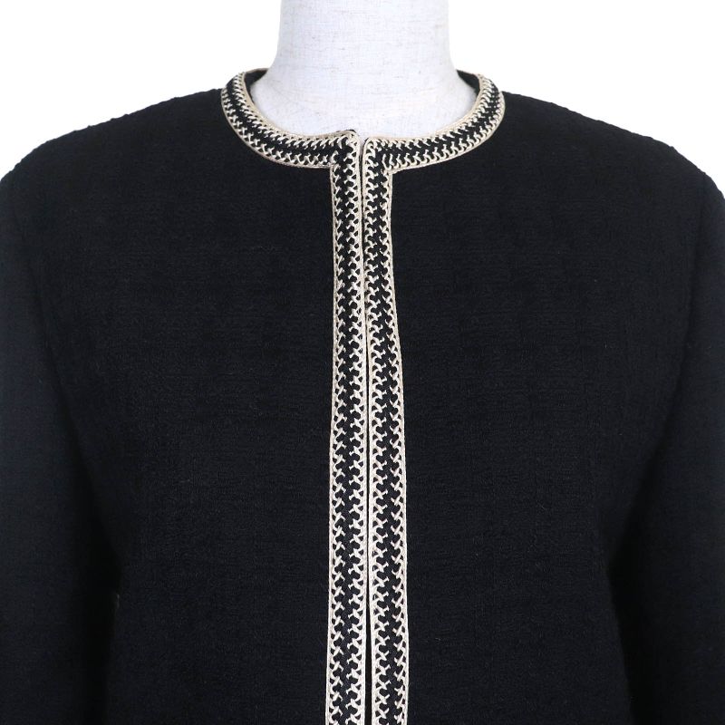 Celine 2v890403i Eddy Period Wool Tweed Porter Jacket Collarless Jacket Black