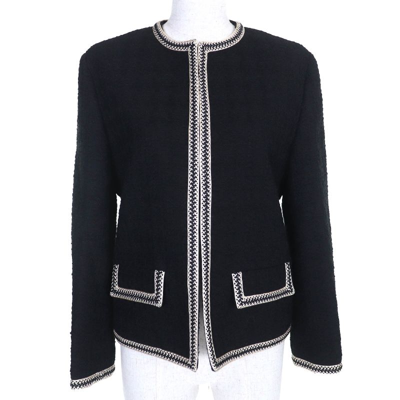 Celine 2v890403i Eddy Period Wool Tweed Porter Jacket Collarless Jacket Black