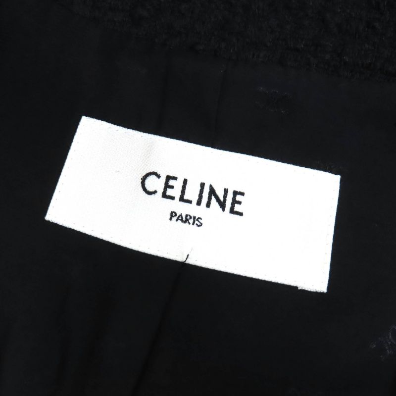 Celine 2v890403i Eddy Period Wool Tweed Porter Jacket Collarless Jacket Black