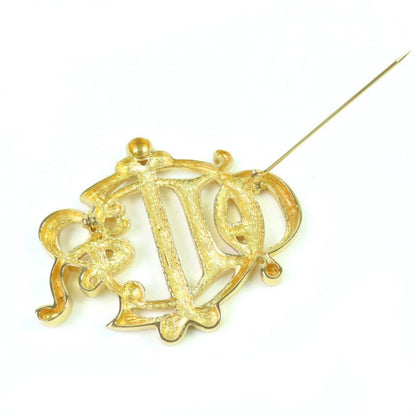 Christian DIOR Emblem Logo Design Brooch Accessories Gold Ladies