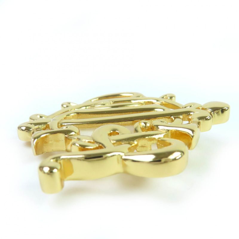 Christian DIOR Emblem Logo Design Brooch Accessories Gold Ladies