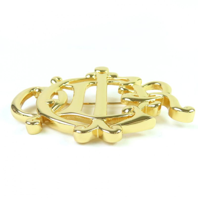 Christian DIOR Emblem Logo Design Brooch Accessories Gold Ladies