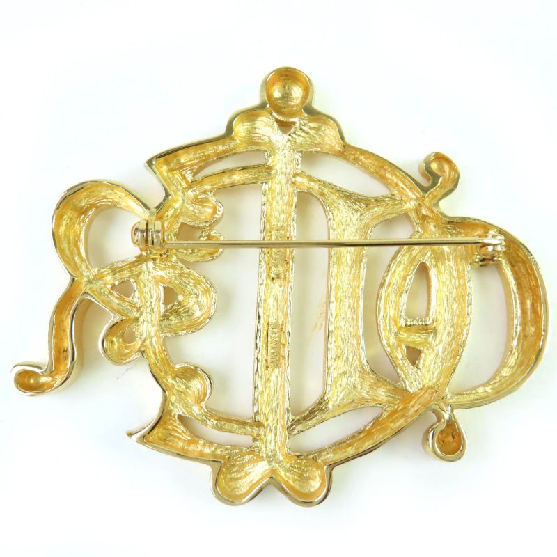Christian DIOR Emblem Logo Design Brooch Accessories Gold Ladies