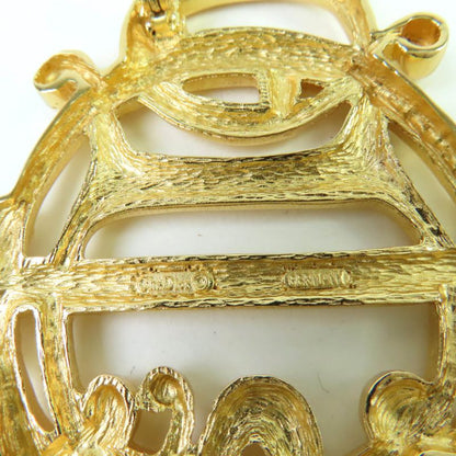 Christian DIOR Emblem Logo Design Brooch Accessories Gold Ladies