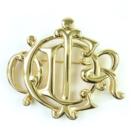 Christian DIOR Emblem Logo Design Brooch Accessories Gold Ladies