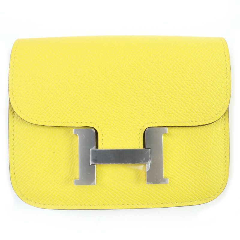 Hermes Constance Slim Vaux Epson Jeanne Naples Silver Hardware Compact Wallet