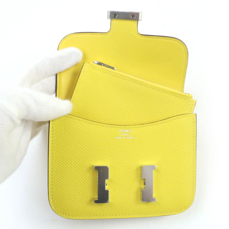 Hermes Constance Slim Vaux Epson Jeanne Naples Silver Hardware Compact Wallet