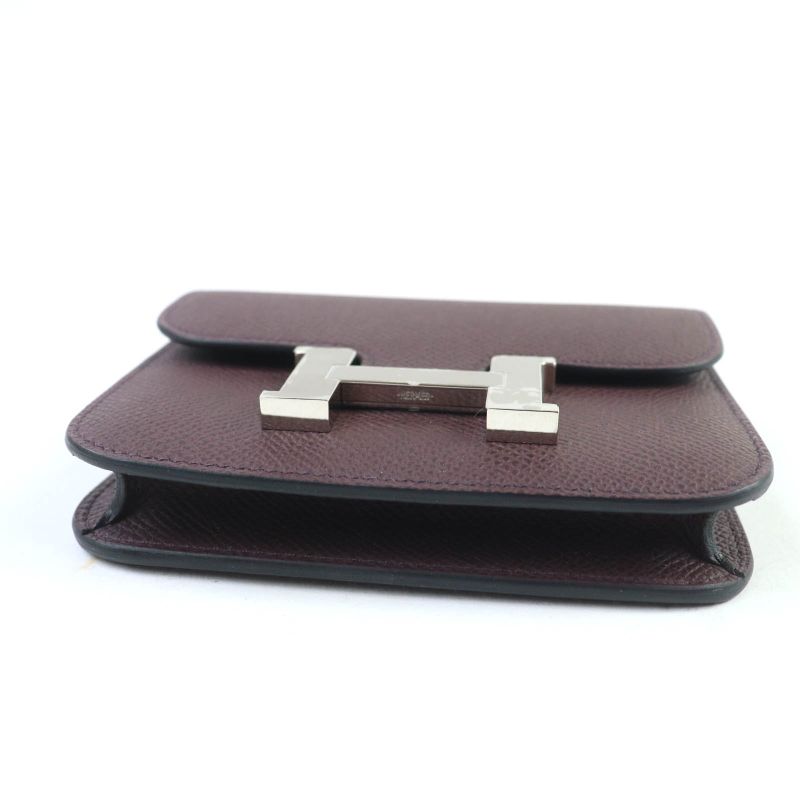 Hermes Constance Slim Vaux Epson Havana Silver Hardware Compact Wallet Engraved