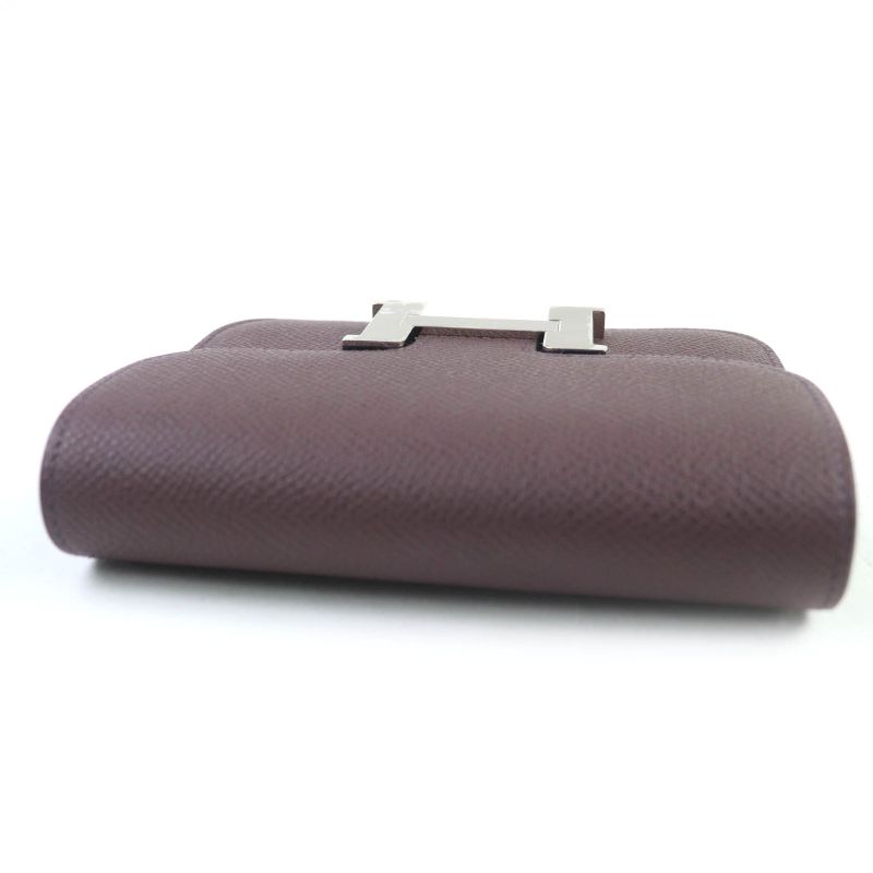 Hermes Constance Slim Vaux Epson Havana Silver Hardware Compact Wallet Engraved