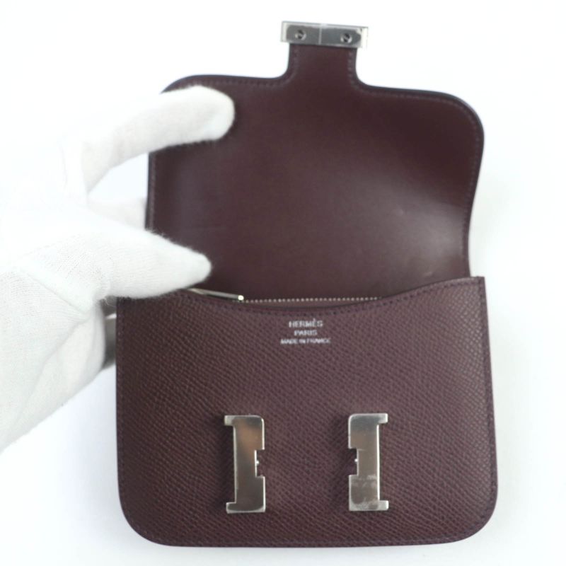 Hermes Constance Slim Vaux Epson Havana Silver Hardware Compact Wallet Engraved