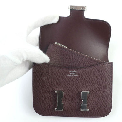 Hermes Constance Slim Vaux Epson Havana Silver Hardware Compact Wallet Engraved