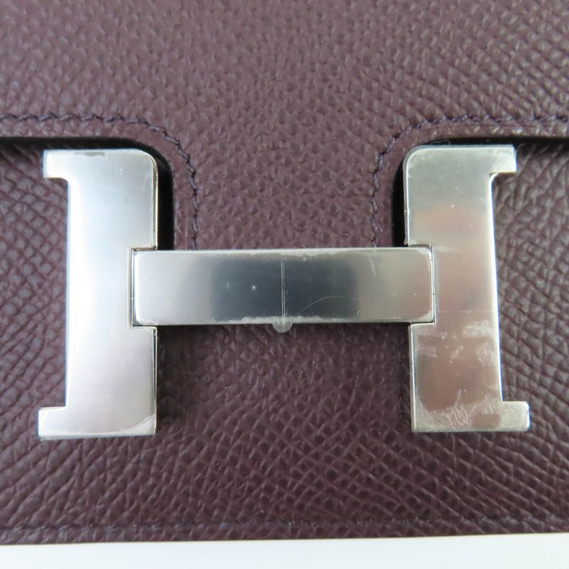 Hermes Constance Slim Vaux Epson Havana Silver Hardware Compact Wallet Engraved
