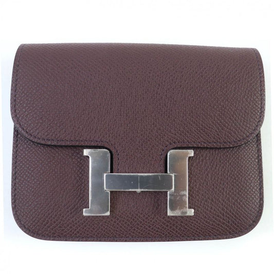 Hermes Constance Slim Vaux Epson Havana Silver Hardware Compact Wallet Engraved