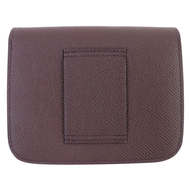 Hermes Constance Slim Vaux Epson Havana Silver Hardware Compact Wallet Engraved