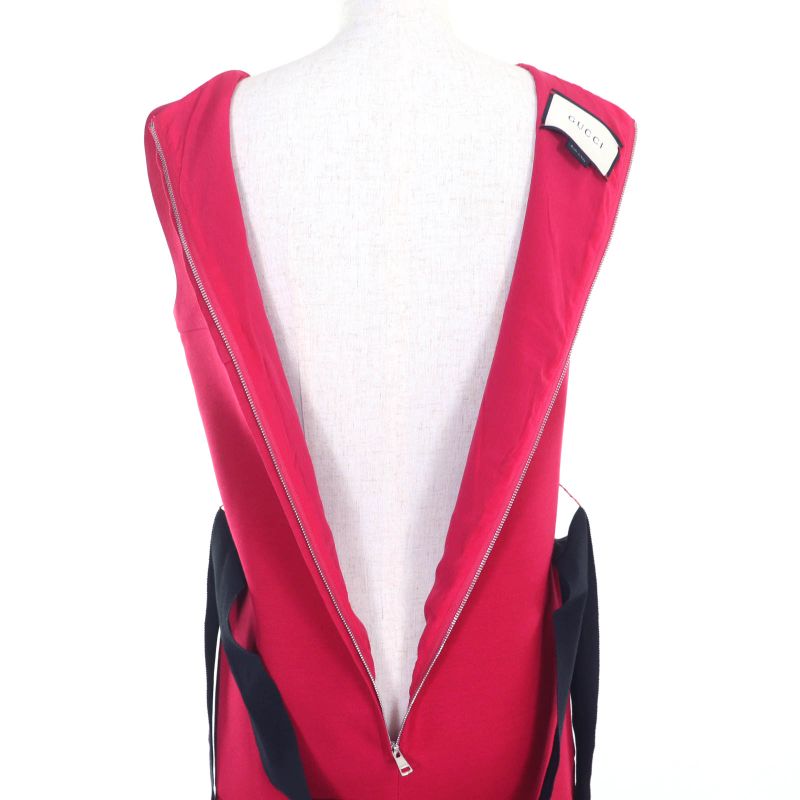 Gucci 410154 Silk Blend Sleeveless Pleated Dress With Belt Pink 38 With Hangers