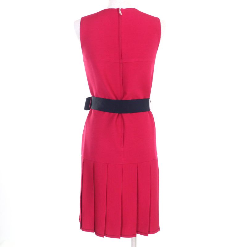 Gucci 410154 Silk Blend Sleeveless Pleated Dress With Belt Pink 38 With Hangers