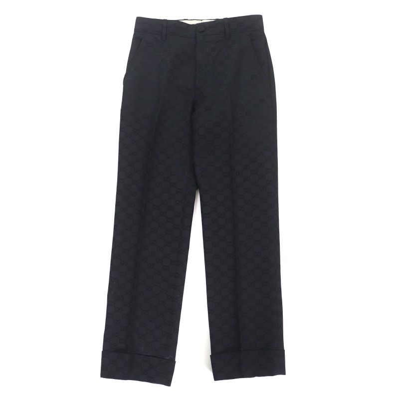 Gucci 664408 GG Pattern Center Press Cotton Pants Bottoms Black 36 Made In
