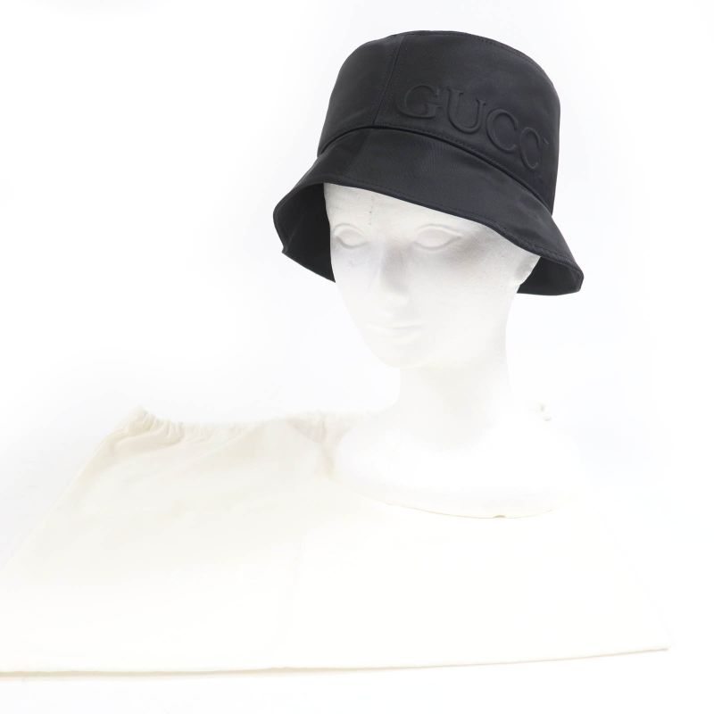 Gucci 25SS 813534 Logo Bucket Hat Black L Storage With Bag Made In Italy