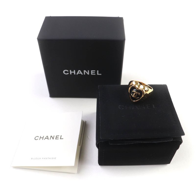 CHANEL L25A Coco Mark Heart Ring - Gold - Black Size Equivalent To Size 11 With