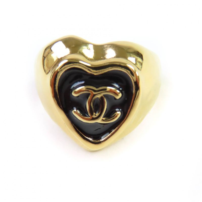 CHANEL L25A Coco Mark Heart Ring - Gold - Black Size Equivalent To Size 11 With