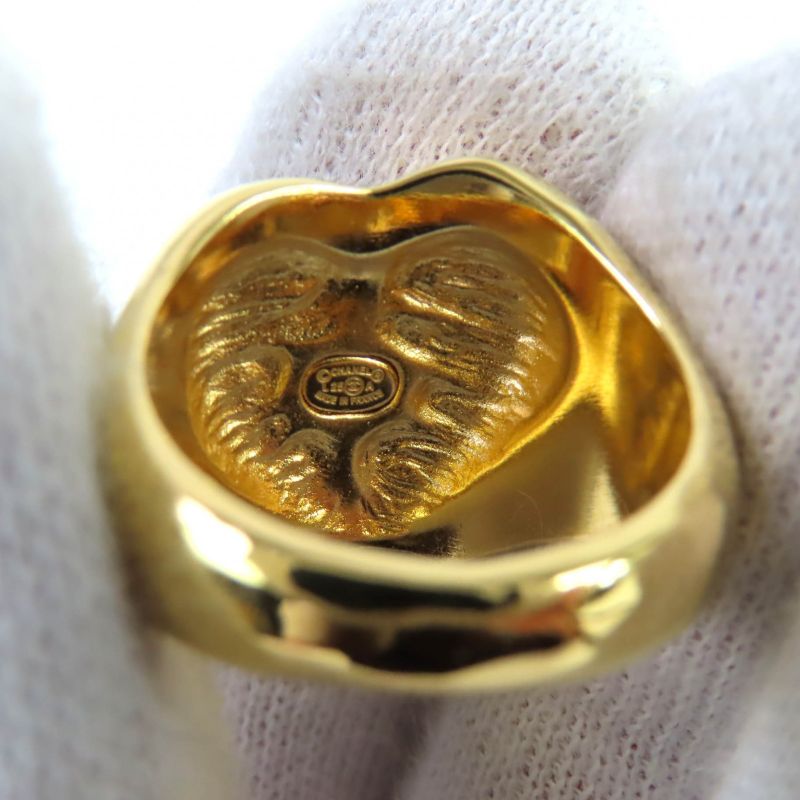 CHANEL L25A Coco Mark Heart Ring - Gold - Black Size Equivalent To Size 11 With