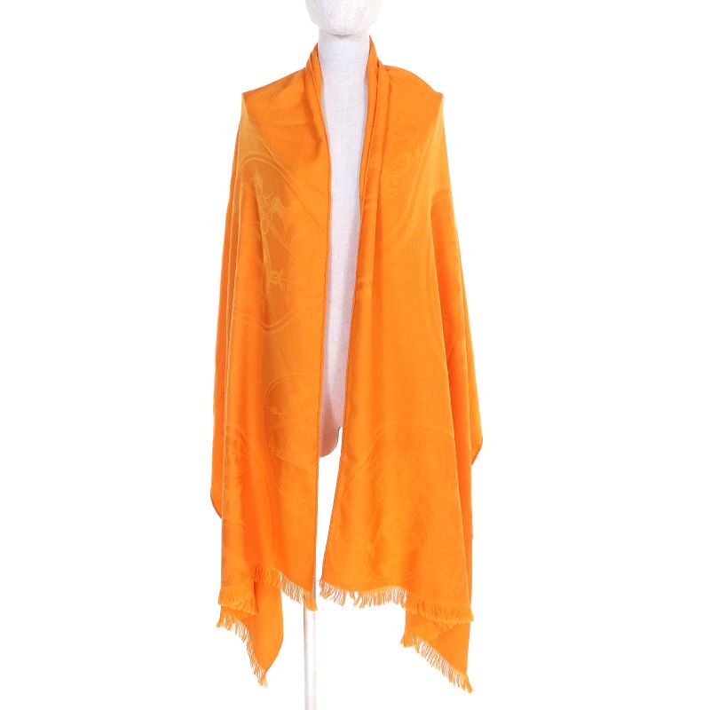 Hermes 262494s New Livris Cashmere Silk Shawl Orange Made In France Women