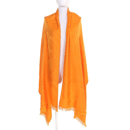 Hermes 262494s New Livris Cashmere Silk Shawl Orange Made In France Women