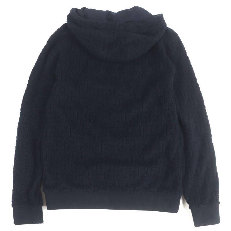  Fendi 2023 Fy0981 FF Logo Zucca Pattern Embossed Pullover Hoodie Black S Made