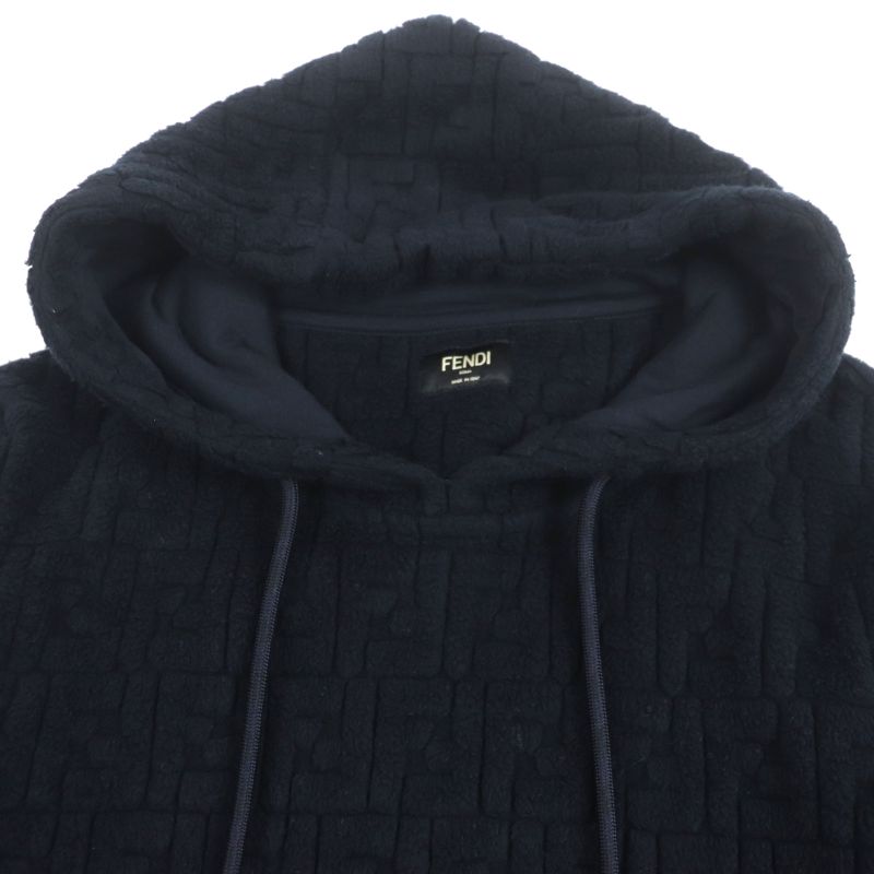  Fendi 2023 Fy0981 FF Logo Zucca Pattern Embossed Pullover Hoodie Black S Made