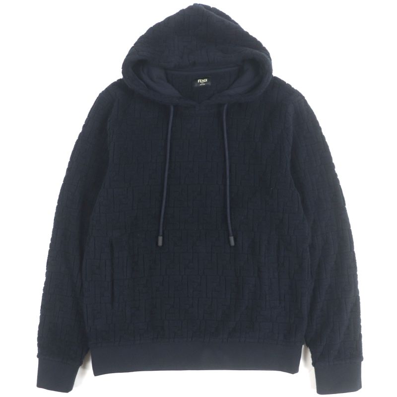  Fendi 2023 Fy0981 FF Logo Zucca Pattern Embossed Pullover Hoodie Black S Made