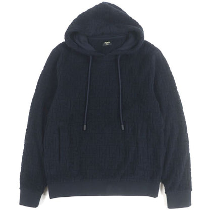  Fendi 2023 Fy0981 FF Logo Zucca Pattern Embossed Pullover Hoodie Black S Made