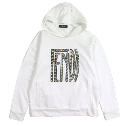  Fendi 2020 Faf595 Logo Print Long Sleeve Pullover Hoodie White L Made In