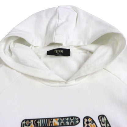  Fendi 2020 Faf595 Logo Print Long Sleeve Pullover Hoodie White L Made In