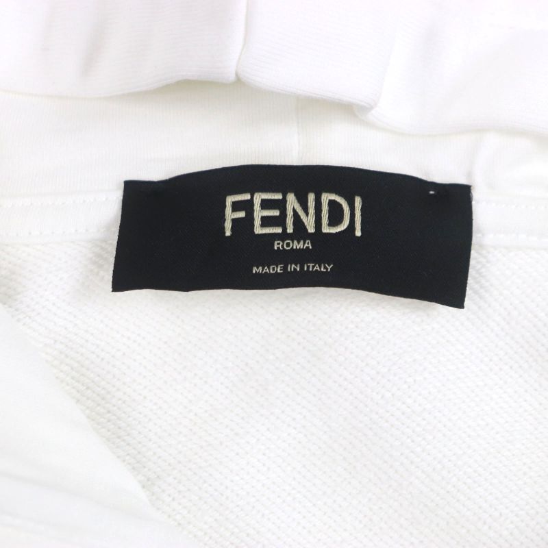  Fendi 2020 Faf595 Logo Print Long Sleeve Pullover Hoodie White L Made In