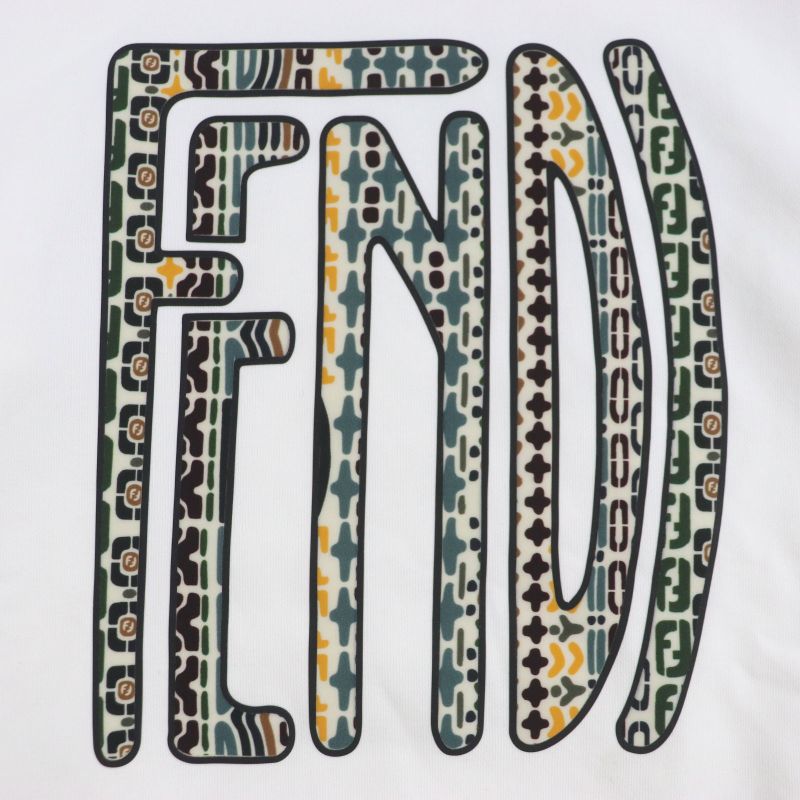  Fendi 2020 Faf595 Logo Print Long Sleeve Pullover Hoodie White L Made In