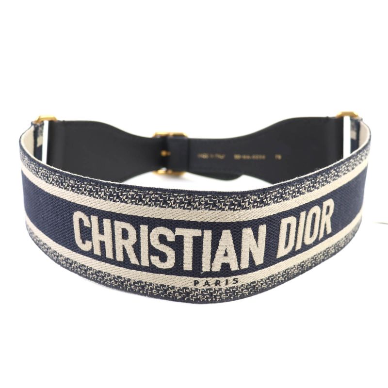 Christian DIOR B0001cbte Canvas Logo Embroidery Leather Combi Belt Storage