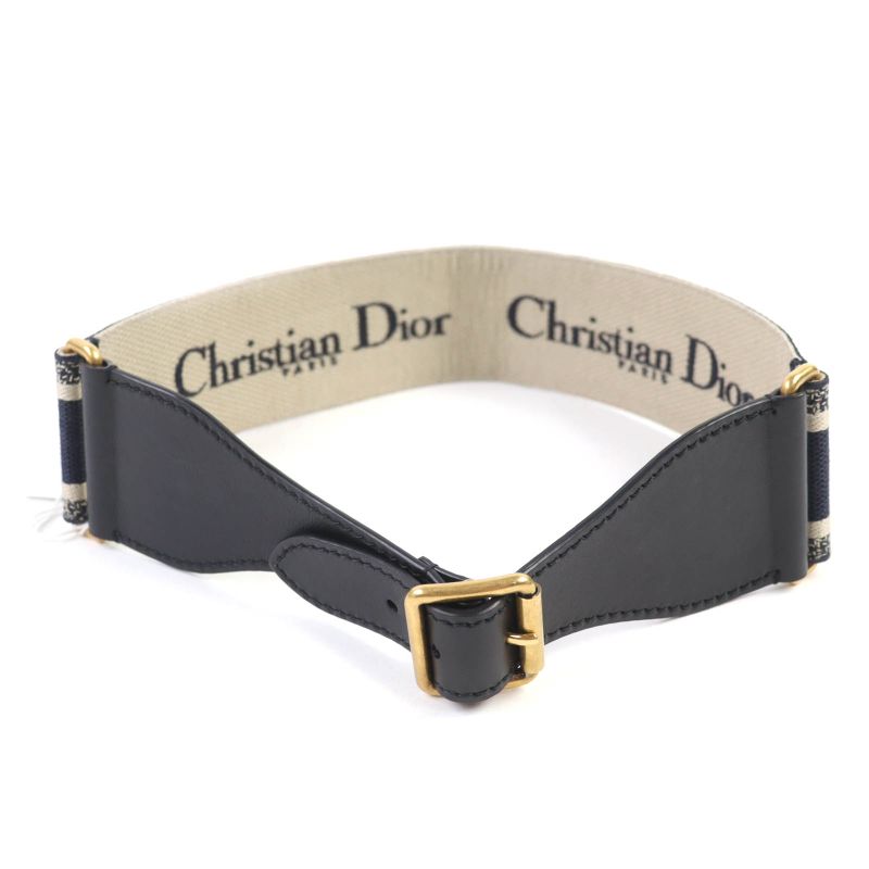 Christian DIOR B0001cbte Canvas Logo Embroidery Leather Combi Belt Storage