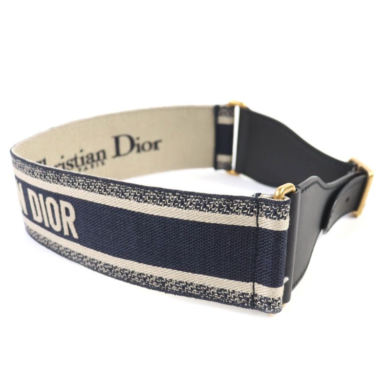 Christian DIOR B0001cbte Canvas Logo Embroidery Leather Combi Belt Storage