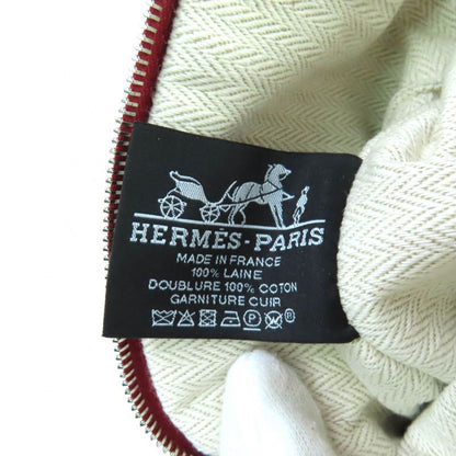 Hermes Bolide Pouch Mini 100% Wool Rouge H Logo Embroidery Leather Use Cosmetic