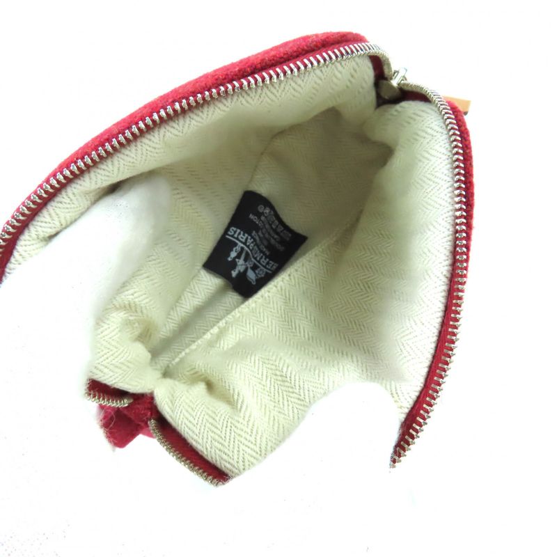 Hermes Bolide Pouch Mini 100% Wool Rouge H Logo Embroidery Leather Use Cosmetic