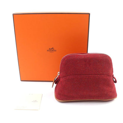Hermes Bolide Pouch Mini 100% Wool Rouge H Logo Embroidery Leather Use Cosmetic