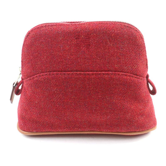 Hermes Bolide Pouch Mini 100% Wool Rouge H Logo Embroidery Leather Use Cosmetic