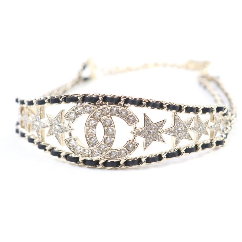 CHANEL B23C Rhinestone Coco Mark Star Choker Black Gold With Box And Storage