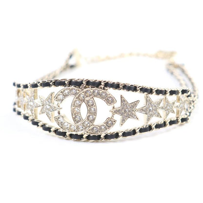 CHANEL B23C Rhinestone Coco Mark Star Choker Black Gold With Box And Storage